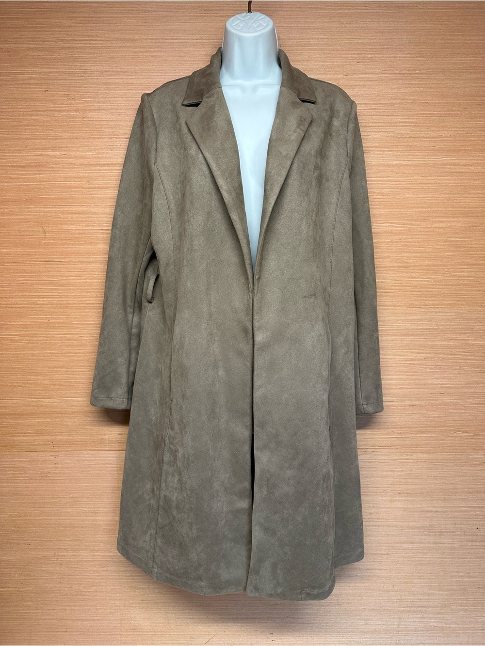 Tahari Women's Long Wrap Coat Jacket Light Taupe Size Large (Belt Not Included)